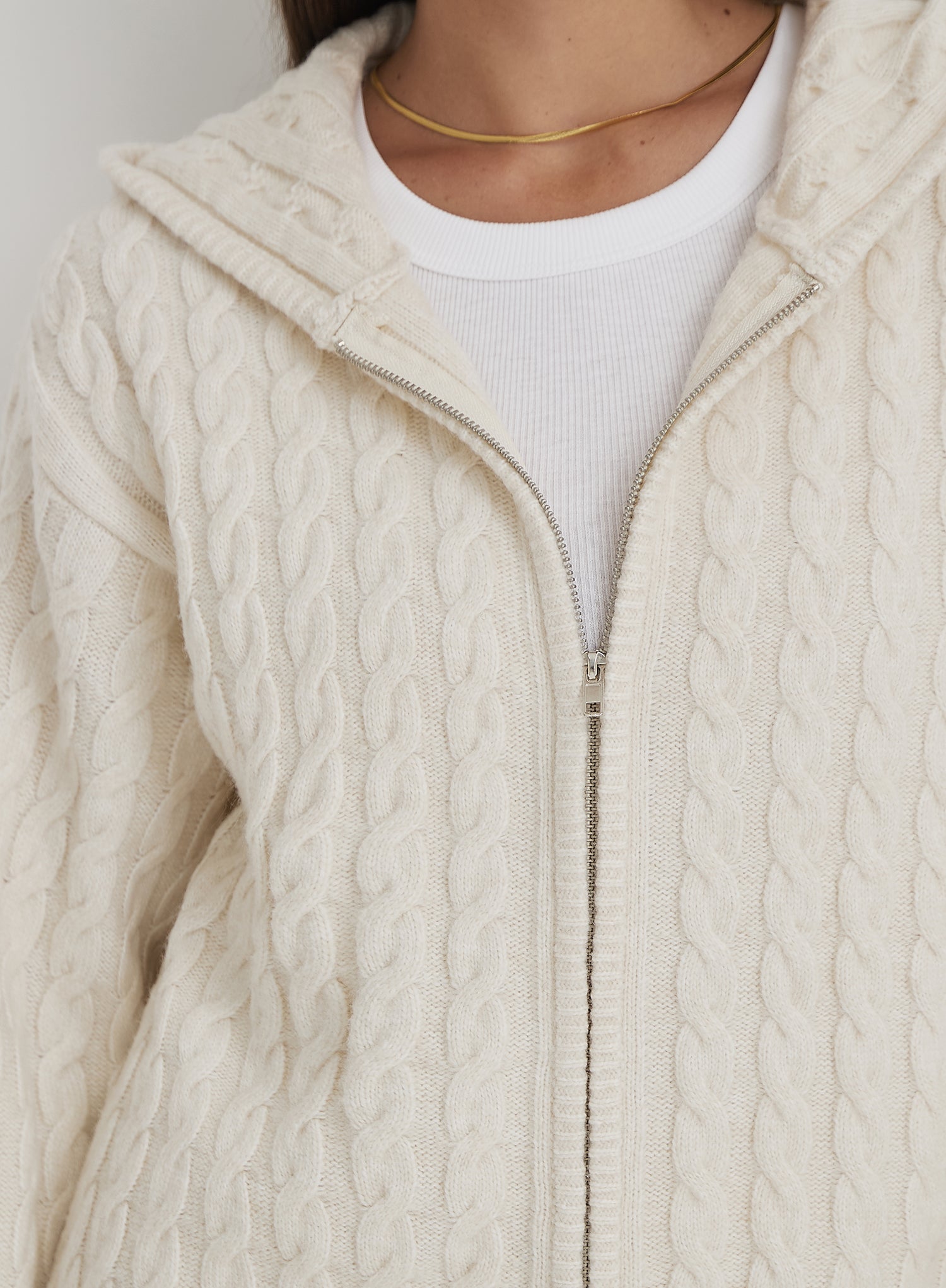 Cream Cable Knit Zip Hoodie